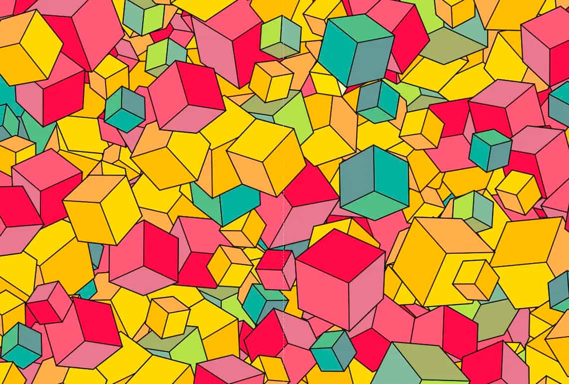 Iconic geometric cube pattern design featuring vibrant isometric blocks for noRush brand identity.