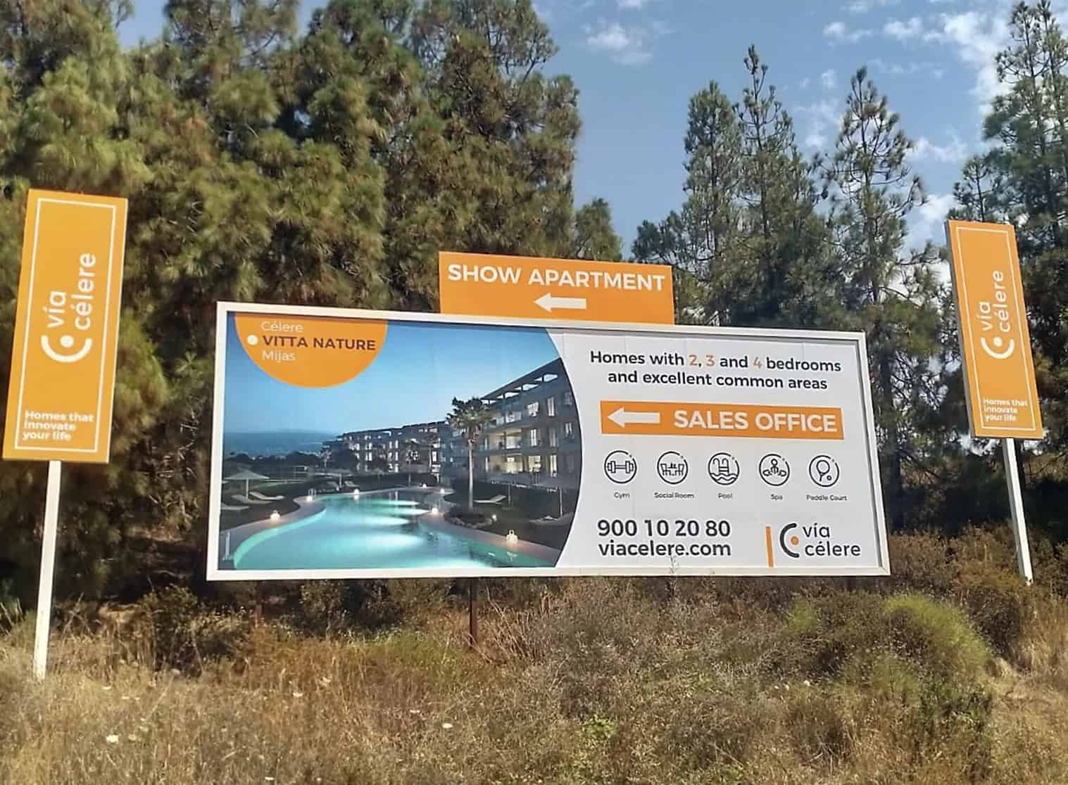 Billboard design for Vía Célere outdoor advertising campaign.