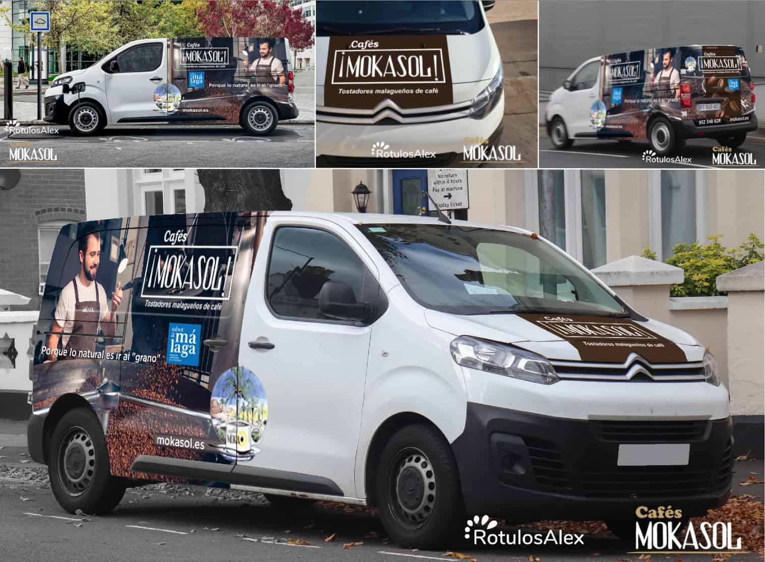 Vehicle vinyl graphics design for Mokasol, a regional coffee brand.
